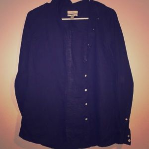 J. Crew 100% Linen Perfect Shirt Size 8 Navy
